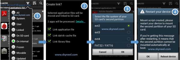 Configure Link2SD app and use ext2 partion