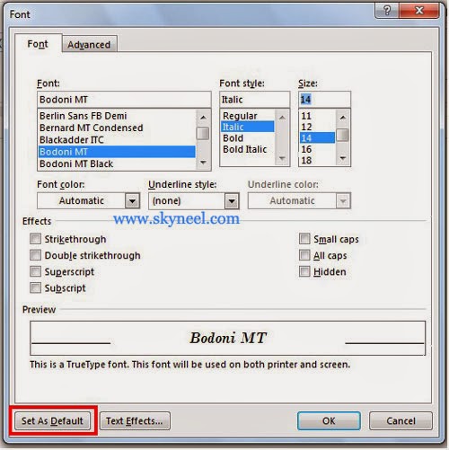 word default settings