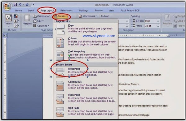 how to change header in word for different pages