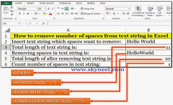 ms excel- how to count total white spaces in text string