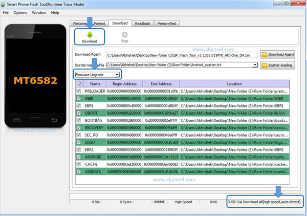 Click Download in the SP tool for download ROM on LYF Wind 5 