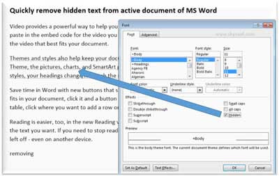Remove all hidden text in active Word document