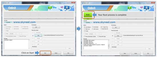 Click on Start button to root Samsung Galaxy Note 3 SM N900S with Odin tool