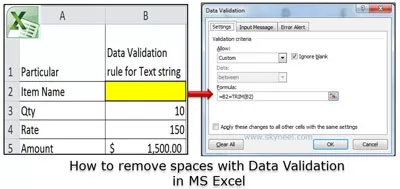 How to remove spaces with Data Validation in MS Excel