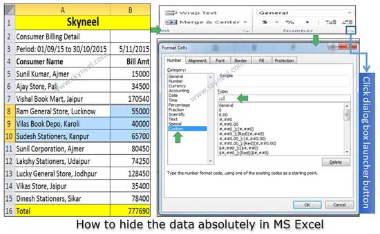 hide the data absolutely in MS Excel