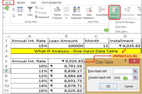 What IF Analysis data table in MS Excel