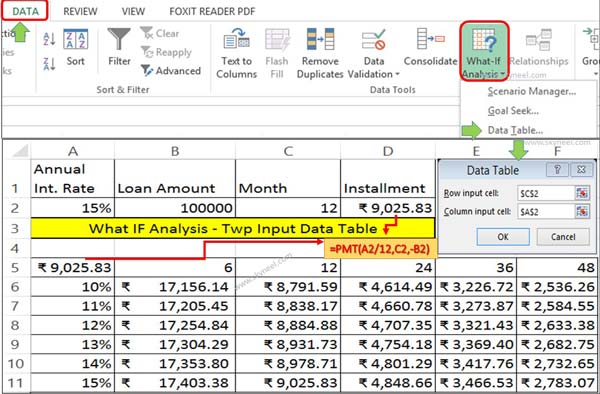 What IF Analysis data table in MS Excel1