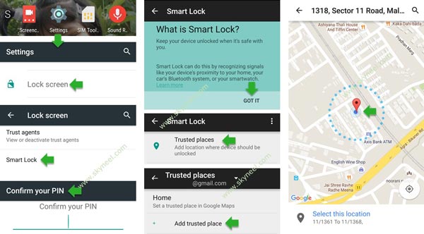 Smart lock to remove password at trusted place on Android