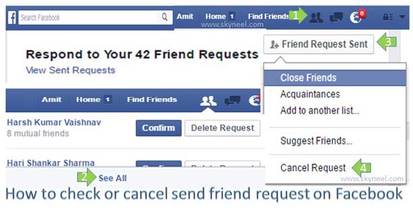 How to check or cancel send friend request on Facebook