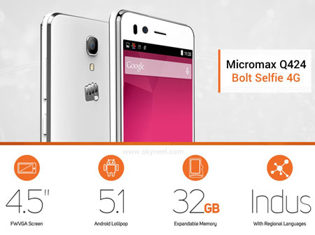 Micromax Q424 Bolt Selfie 4G smartphone