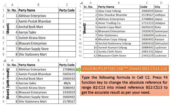 VLookup to find first few characters in Excel