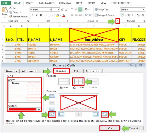 How to add diagonal line on active cell in Excel