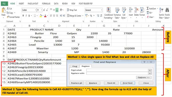 How to remove spaces from text string in Excel