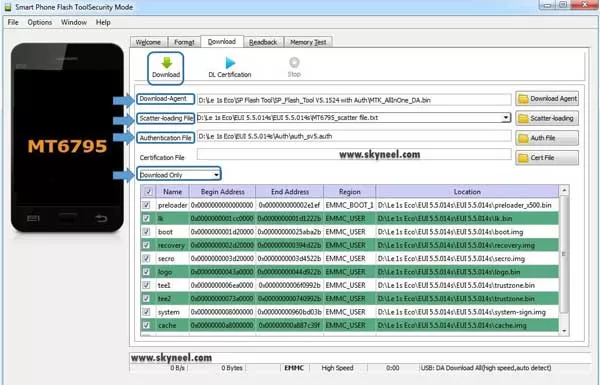 Click Download in the SP tool for download ROM on LeEco Le 1s Eco 
