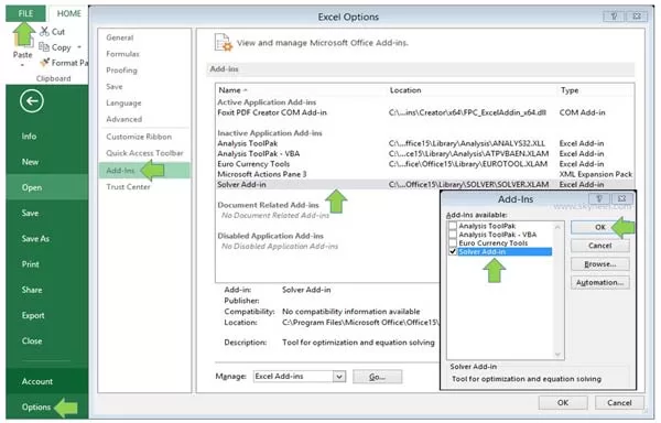 Solver command in Microsoft Excel Solver command in Microsoft Excel