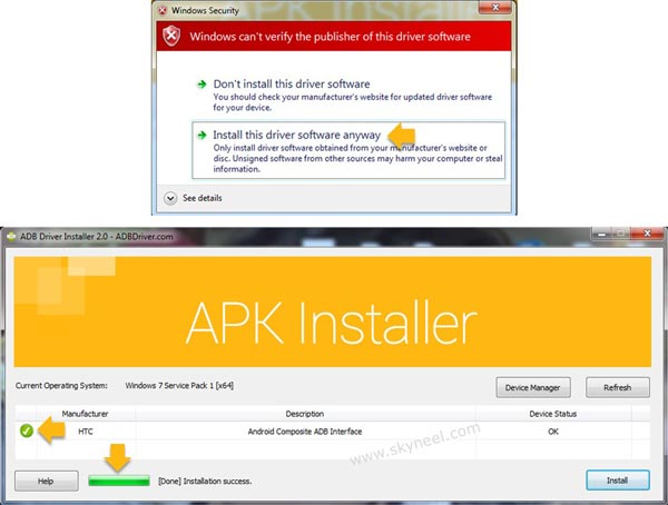 Pop window and successfully installation green circle