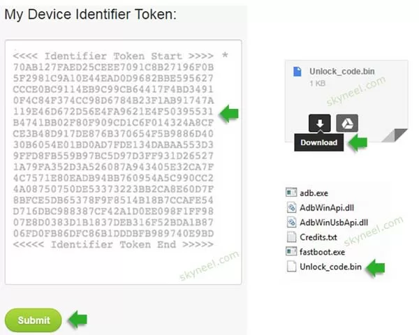 Submit HTC Desire 626s identifier token code on HTC DEV