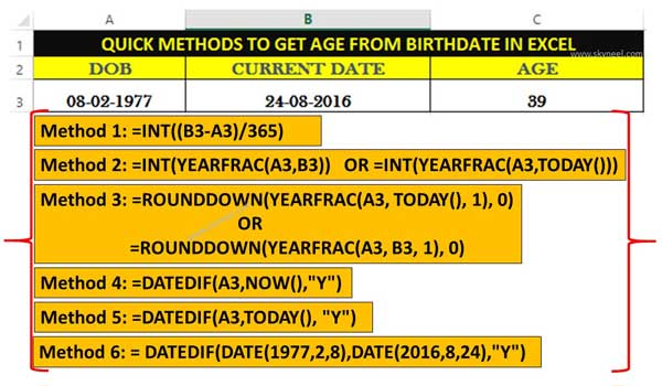 Quick methods to Get age from birthdate in Excel