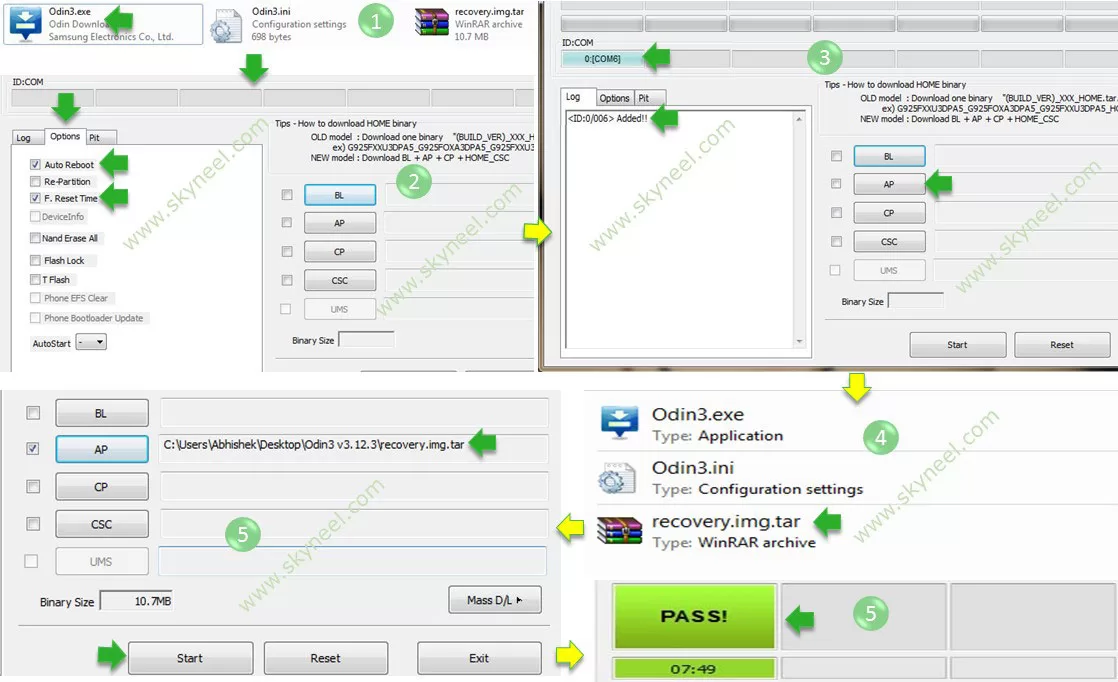 Run Odin tool and start recovery flashing process on Samsung Galaxy Note 7 SM N930FD
