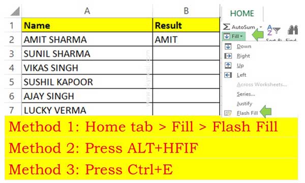 How to use Flash Fill or Auto Fill command in Excel