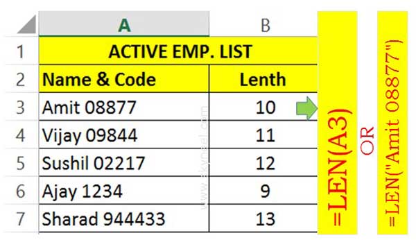 How to use Microsoft Excel LEN function to know length of text string