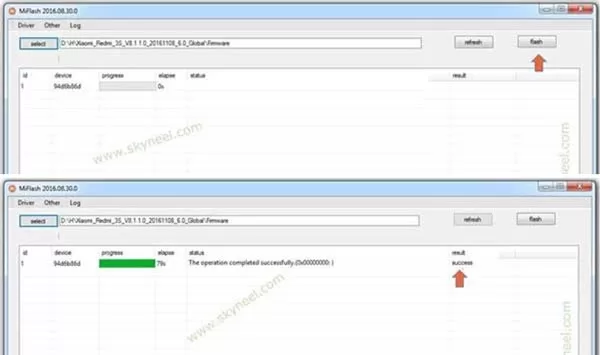 Xiaomi Flash Tool flashing process