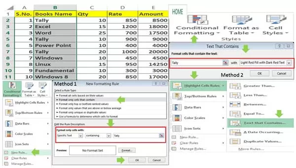 Highlight Cells Containing Specific Text with Conditional Formatting