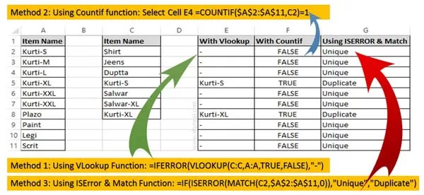3 Ways to find duplicate values on same worksheet - Excel