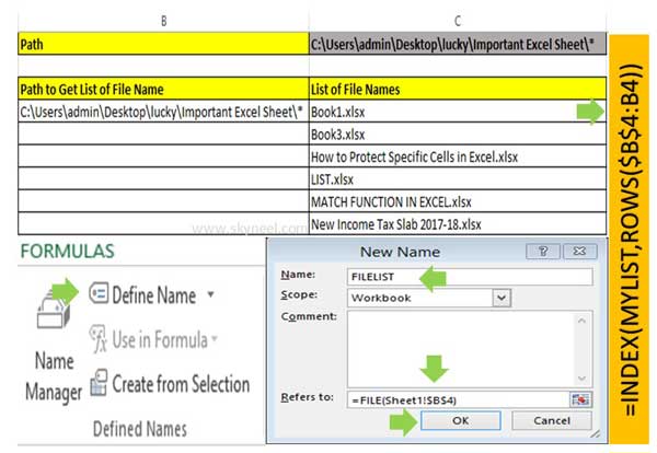 Get the File Names from a Folder using Excel function