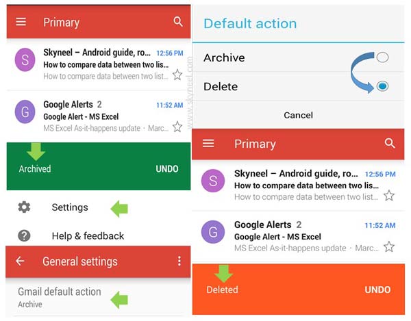 How to change Gmail default action from archive to delete