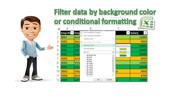 Filter data by background color or conditional formatting