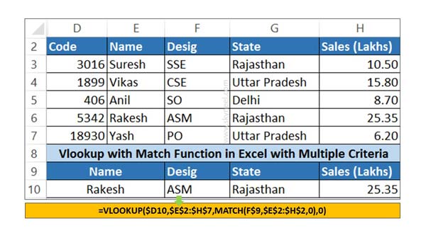 VLookup Match function in Excel