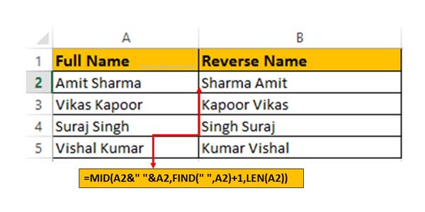 How to switch or flip name in Excel