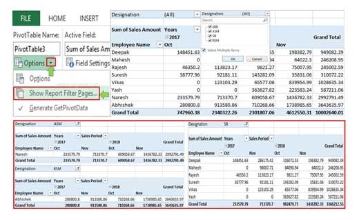 How to Show Report Filter Pages Excel Pivot Table Data