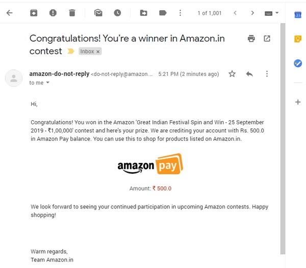 Amazon Quiz Prize proof