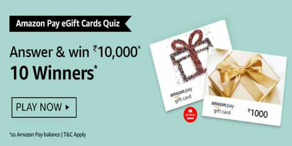 Amazon Pay eGift Card Quiz Answers – Win ₹10,000 (10 Winners)