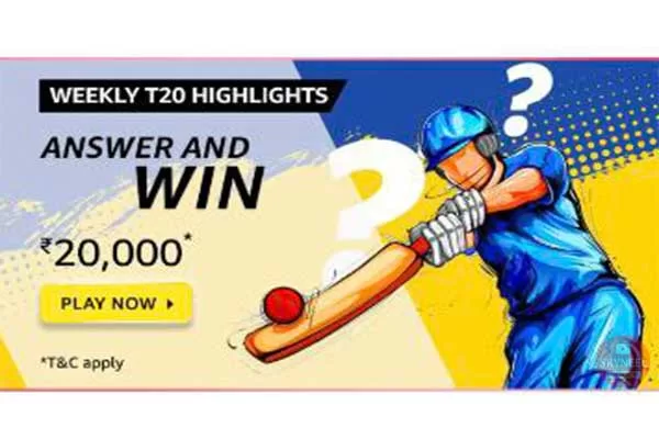 Amazon Weekly T20 Highlights Quiz Answers – Win ₹20,000 Amazon Weekly T20 Highlights Quiz Answers – Win ₹20,000