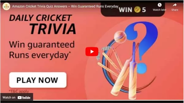 Amazon Cricket Trivia Quiz Answers – Win Guaranteed Runs Everyday Amazon Cricket Trivia Quiz Answers – Win Guaranteed Runs Everyday